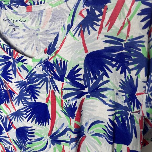 Casey Key knit t-shirt tee blouse top women's large petite P-L blue tropical - Picture 3 of 7